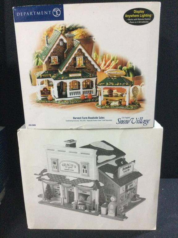 Dept 51: Total of 2 in this lot. They are Harvest Farm Roadside Sales & Gracies' Dry Goods & General Store. All in used condition.