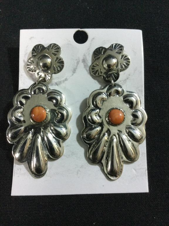 Sterling Navajo Earrings W/Coral (1 of 2)