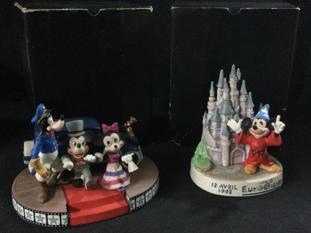 Musical Mickey & Minnie: Both are from Disney Japan. One is Salute to the Parks LE #445/9000 & measures 6" t x 5 1/2" w. Both come with original boxes & no chips or cracks.