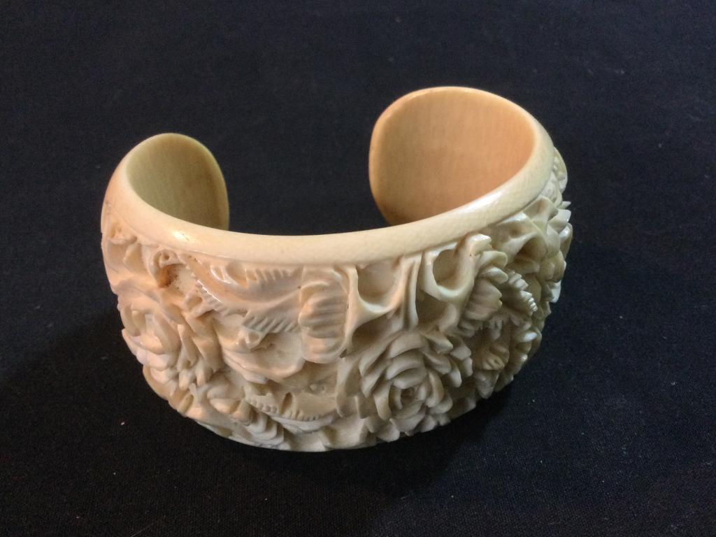 Carved Ivory Cuff Bracelet (1 of 5)