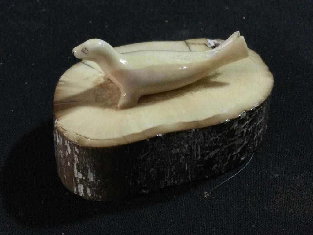 Carved Ivory Seal/Sea Lion on Fossilized Walrus Ivory (1 of 4)