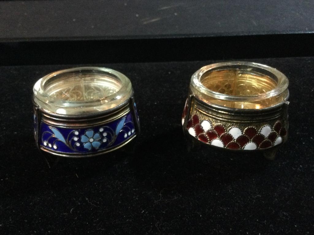 Antique Enamel Silver Salt Cellars (1 of 4)