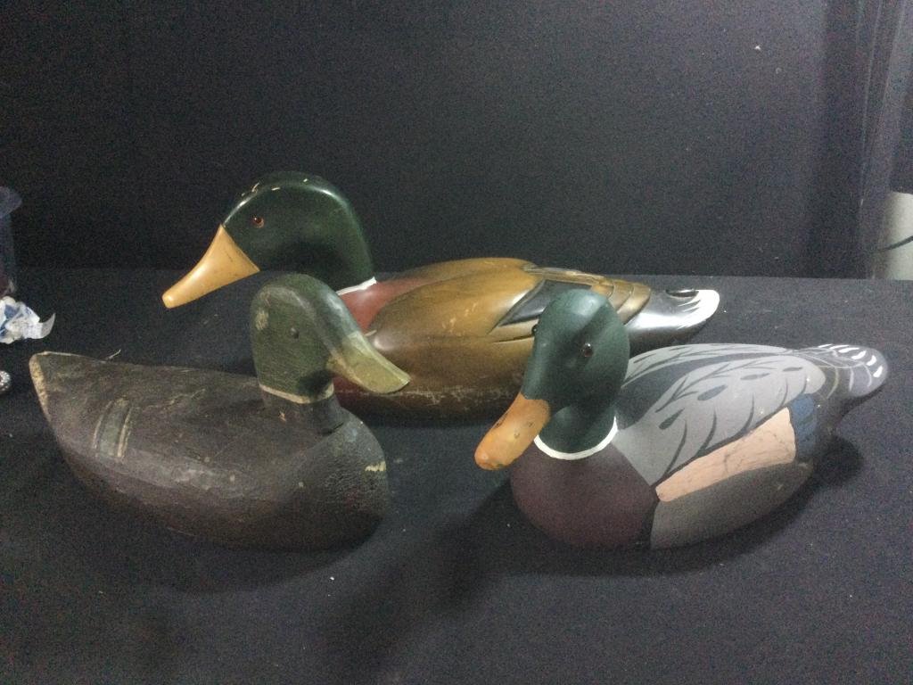Carved Duck Decoys: Total of 3 in this lot. They is a Mallard, ??