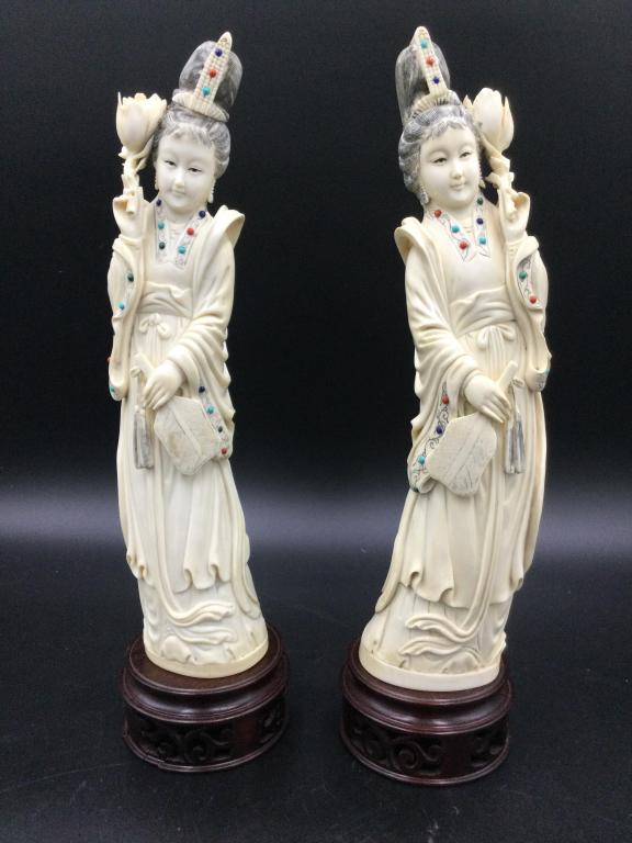 Pair of Carved  Geisha Girls. (1 of 9)