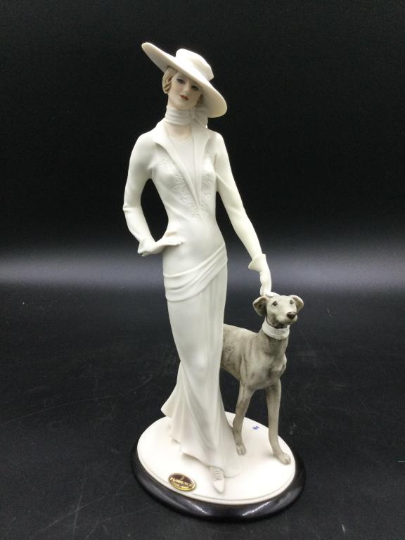 Florence Guiseppe Armani: Titled "The Stroll" and has paper labels on bottom. Measures 11"h and incised in porcelain 2000 Florence & signed. No chips or cracks. Value 200.00-400.00