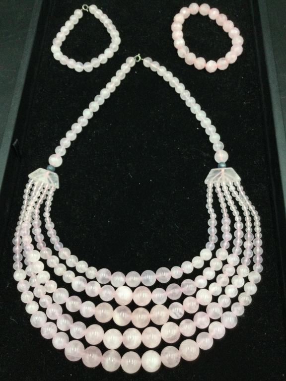 Carved Pink Quartz Necklace (1 of 5)