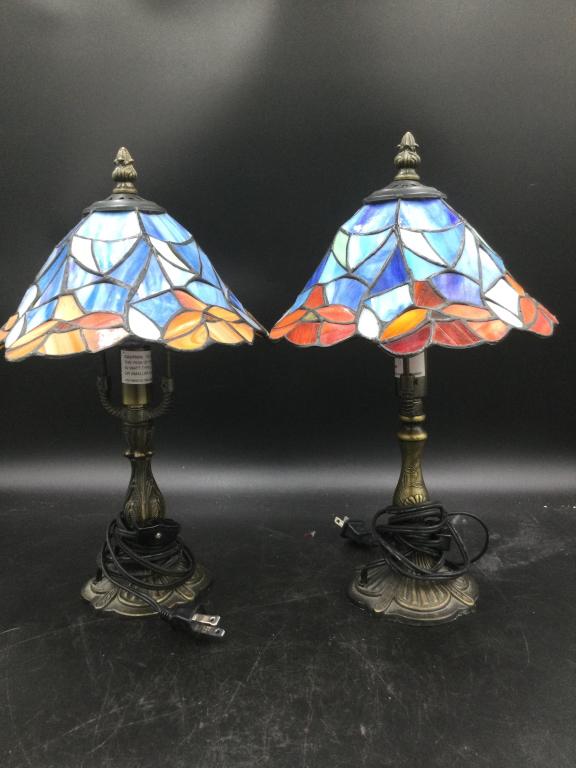 Pair Lead Glass Lamps: Pair of smaller lead glass lamps. They measure 15"h amd shade is 8 1/2"w. See pictures.