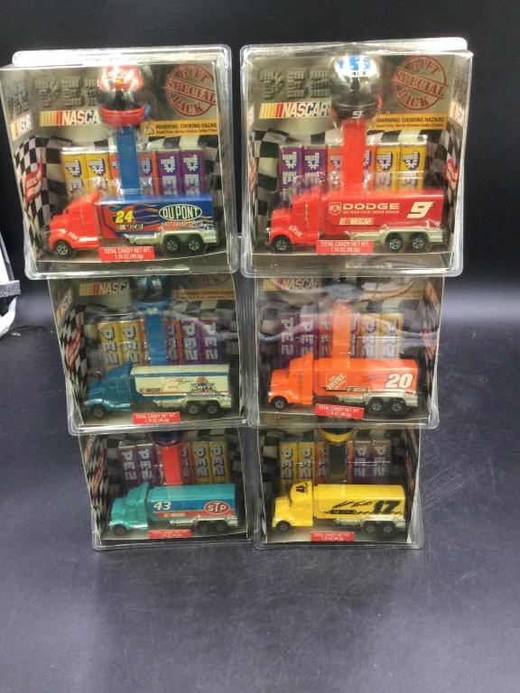 Vintage Pez Dispensers: Total of 6 in this lot. They are all Nascar edition and in original packages. All in good condition, see pictures. Please read our terms of sale, no refunds given.