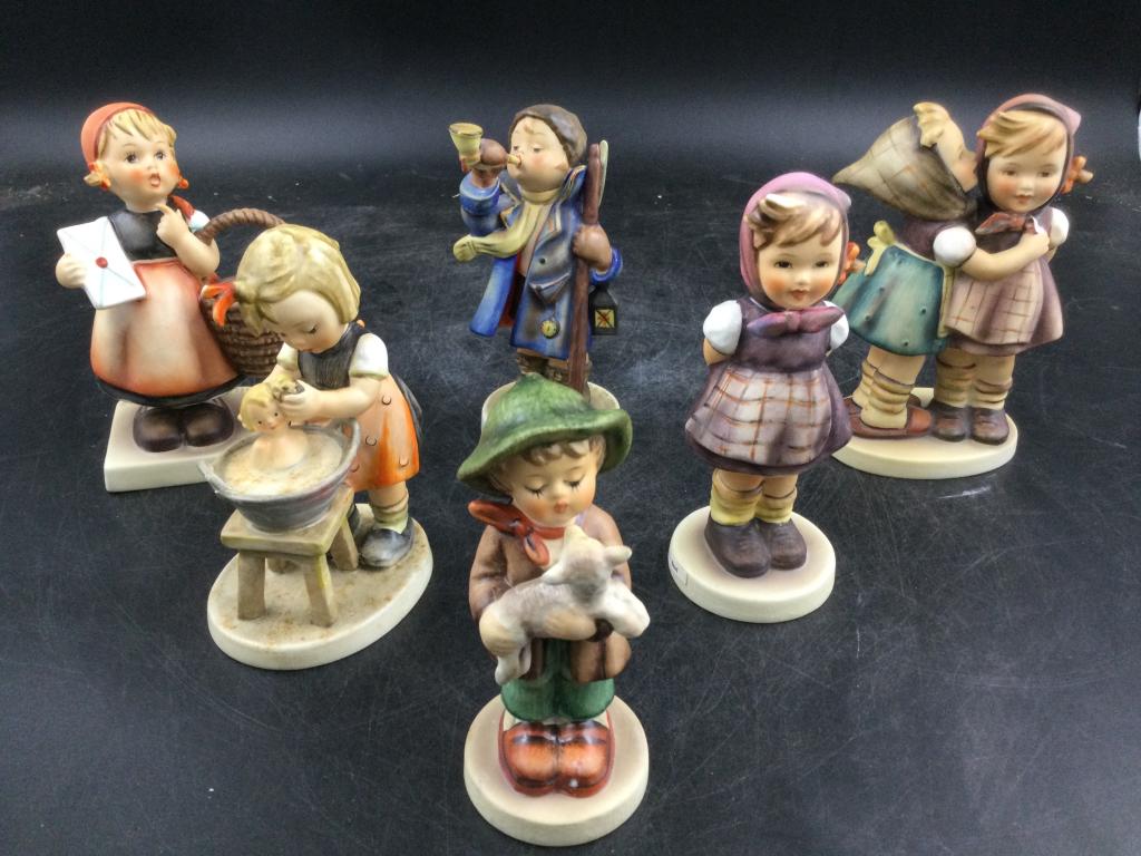 Hummels: Total of 6 hummels. See pictures for marks, some old ones. Measures from 4.5" to 5.65". No chips or cracks. No refunds given.