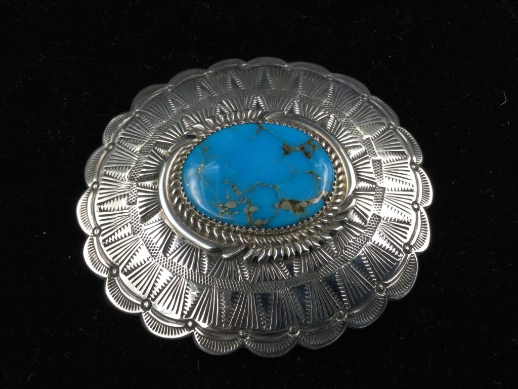 Running Bull Sterling Belt Buckle: Measures 3 1/4" x 3" and turquoise is 1 1/4" x 1. Stunning piece that is in good condition, see pictures. No refunds given.
