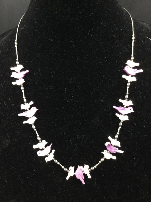 Fetish Necklace: Nice sterling fetish necklace with birds. Measures overall 23"l. Condition is good, see pictures. No refunds needed.