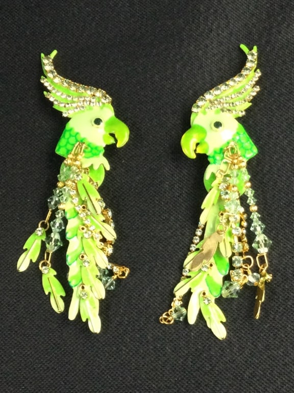 Lunch at the Ritz Cocktail Earrings: Stunning clip on earrings. They measures 5.5". They have rhinestones and crystals. Just stunning. See pictures. No refunds given.