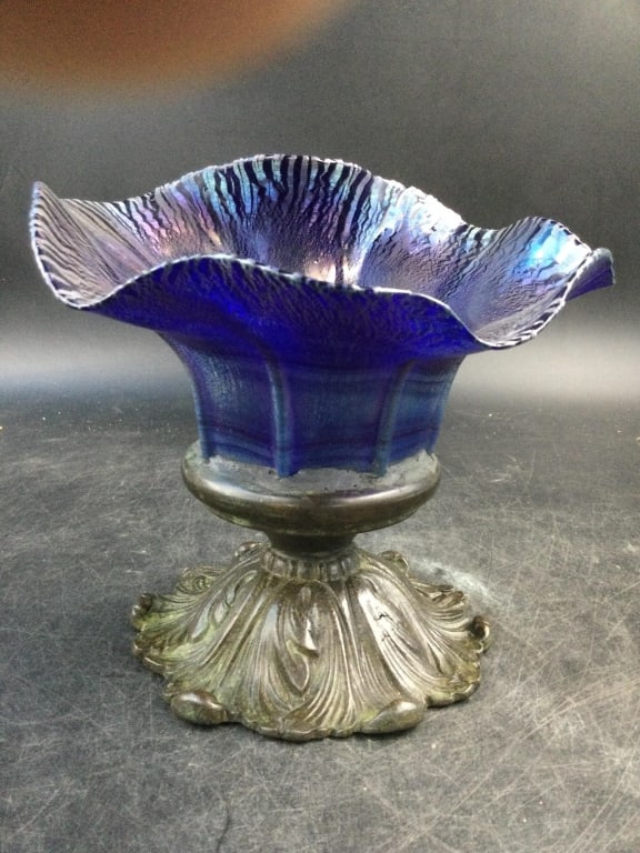 Tiffany Studios Colbalt Blue Favrile: Nice older beautiful piece that measures 6 1/4"h x 7"w. Marked on Tiffany Studios. Condition is good, see pictrues. No refunds given.