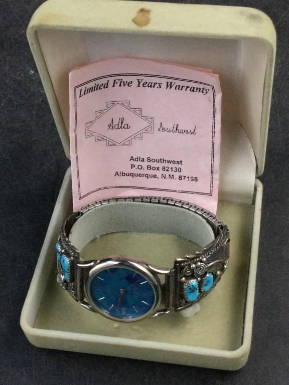 Native American Watch Original Case: From New Mexico and in original box with papers. Stunning watch with turquoise and sterling, see pictures. No refunds given.