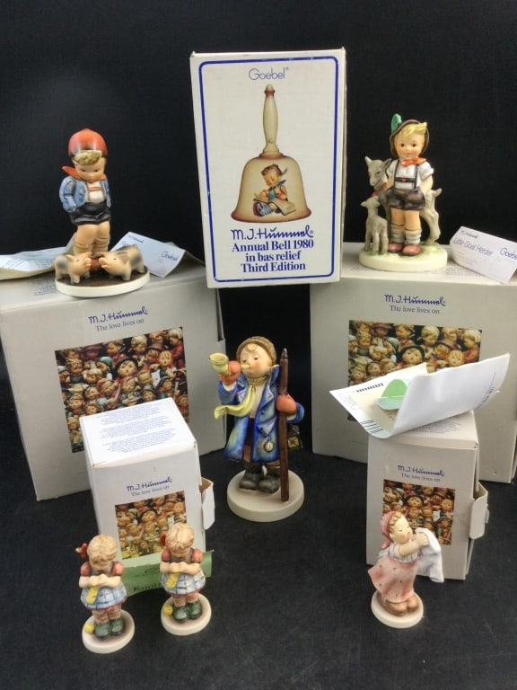 Hummels: Total of 6 and 1 bell. There is 5 original boxes. See pictures, condition is good. No refunds given. Condition Information: It is the responsibility of the buyer to obtain all possible information pri