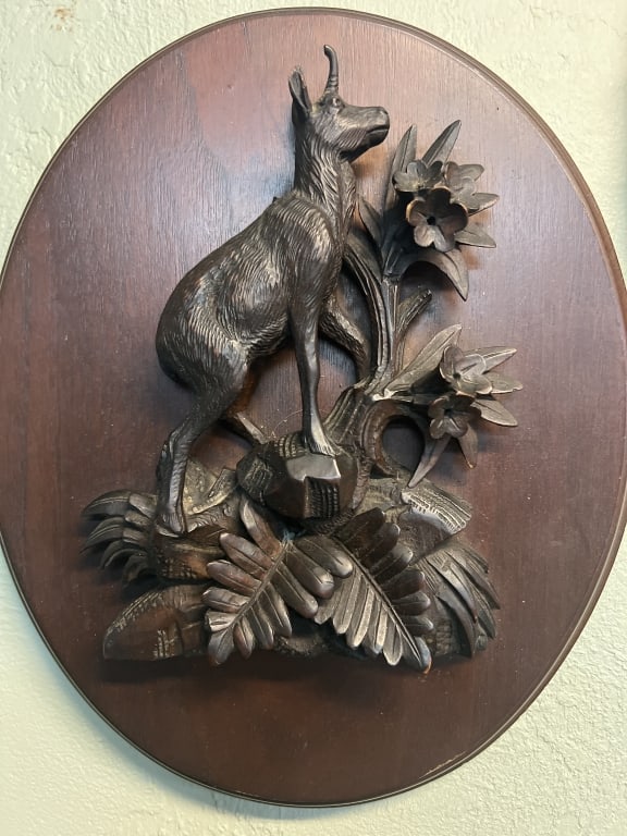 Vintage Black Walnut Roe Deer: Panel measures 12.5" x 10.5". The carvings standings bout 3.5" from panel. Condition is consistent with age, see pictures. No refund given.
