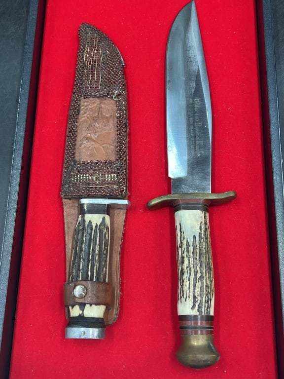 German Knives: Once with comes with sheath. It is marked GESCO Republic of Ireland. The other is a Linder 440 Bowie Knife Solingen Germany Inox Rustfree. Both have stag handles and conditions are consistent with age