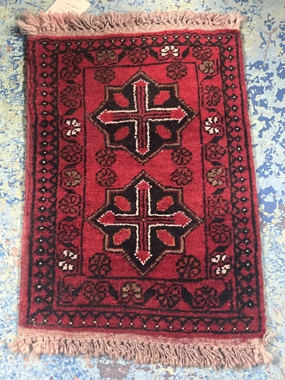Vintage Iran Persian Beluchi Iran Hand Woven Rug: Measures 24" x 16 3/4". Older prayer rug. Original tag on rug. Condition is consistent with age and use. See pictures. No refunds given.