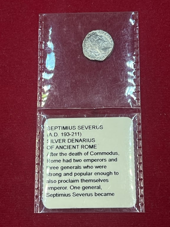 Septimius Severus Anciet Rome Coin: Comes in plastic cover with info on coin. See pictures. Condition is consistent with age. No refunds given.