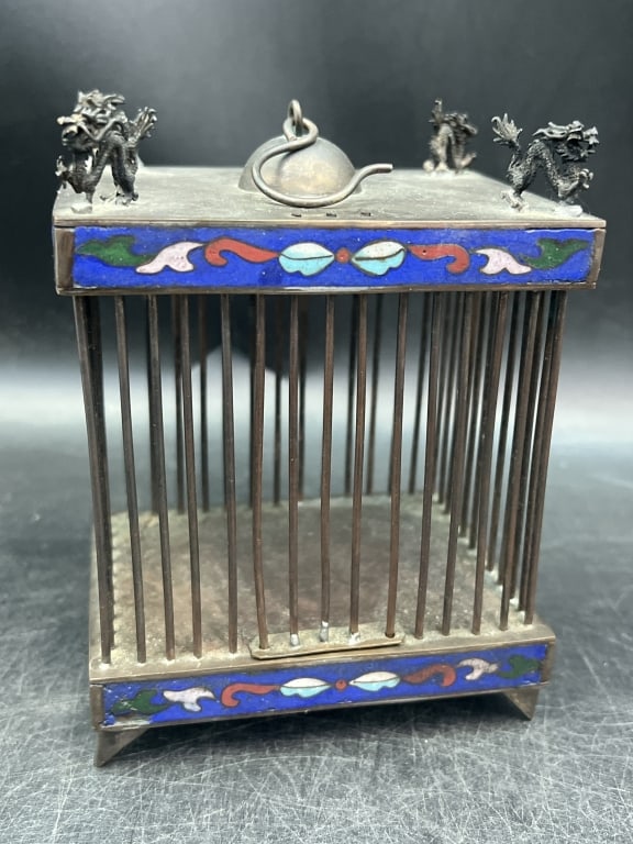 Antique Cloisonne Cricket Cage with Dragons (1 of 6)