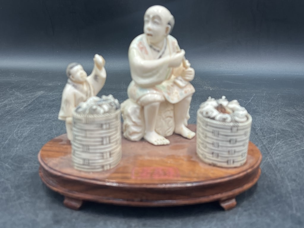 Vintage Carved Figures on Wood Base (1 of 8)