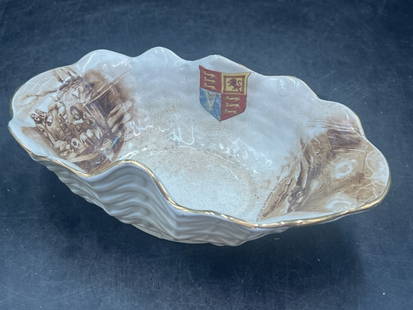 Staffordshie 'Grimwades': Grimwades 1917 dish made by the girls of Staffordshire trinket bowl. Measures3" x 9 1/4" x 4.5". Condition is good, see pictures. No refunds given.