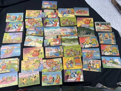 Vintage Humorous Color Postcards: Huge lot of vintage postcards and there is some duplicates on the postcards. Total of 74 and condition is consistent with age and use. No refunds given.