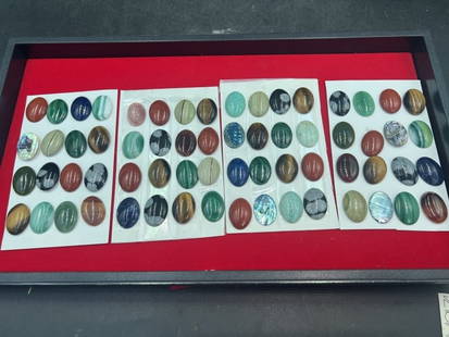 Gemstone Cabochans: There is 4 sheets with 20 on each sheets. Variety of gemstone caochans, see pictures. Condition is good. No refunds given.