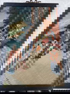 Chinese Reversed Painting on Glass: Reversed painting turn of century? Maybe earlier ! "Birthday Party Celebration". . Measures 26 1' x 18 1/4" x 1 1/4". Condition is consistent with age and use, see pictures. No refunds given. Third pa