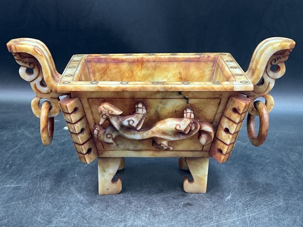 Vintage Chinese Carved Jade or Jadeite?: Stunning hard piece that measures 7" x 13" x 6". Condition is consistent with age and use, see pictures. No refunds given.