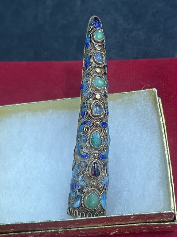 Vintage Silver Filigree Enamel Nail Guard Brooch (1 of 5)