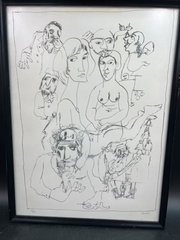 Vintage Etching 'Figures' by Zero Mostel (1 of 3)