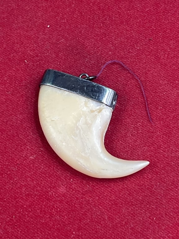 Vintage Large Claw Pendant: Pendant has a sterling cap. Measures 1.5" x 1 3/4". Condition is consistent with age and use, see pictures. No refunds given.