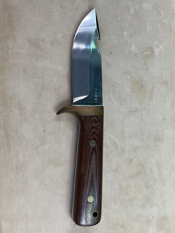 Cobb Lowell Custom Knife: Neat knife in good condition does not have sheath. Measures overall 8" and marked on the blade. See pictures, no refunds given.
