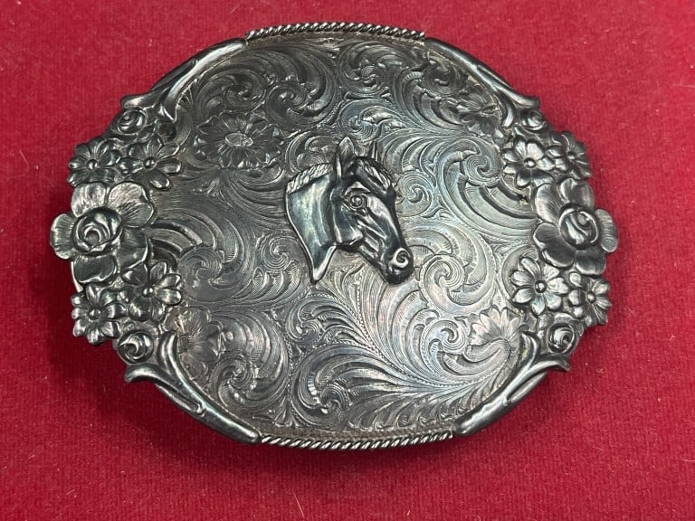 Silver Top Oval Mexican Charro Belt Buckle (1 of 4)