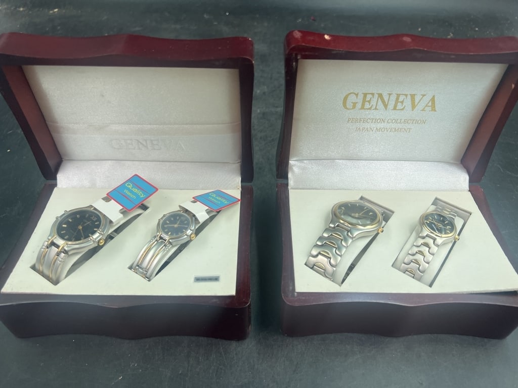 Geneva Watches: This lot includes 2 sets original boxes with pairs inside each. Brand new and condition is good, see pictures. No refunds given.Condition Information: It is the responsibility of the buyer to