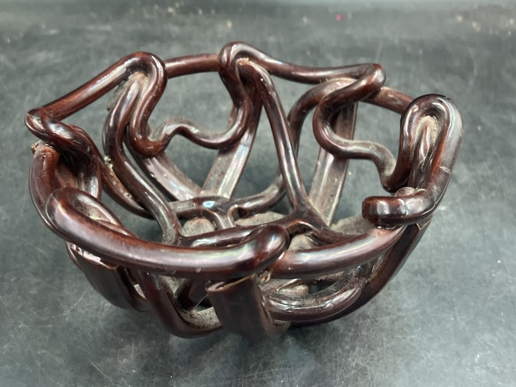 Vintage 1970's Clay Bowl/Basket Open Weave: Neat piece that measures 3 3/4" x 8" x 7.5". Condition is consistent with age and use, no chips or cracks. See pictures. No refunds given.Condition Information: It is the responsibility of the