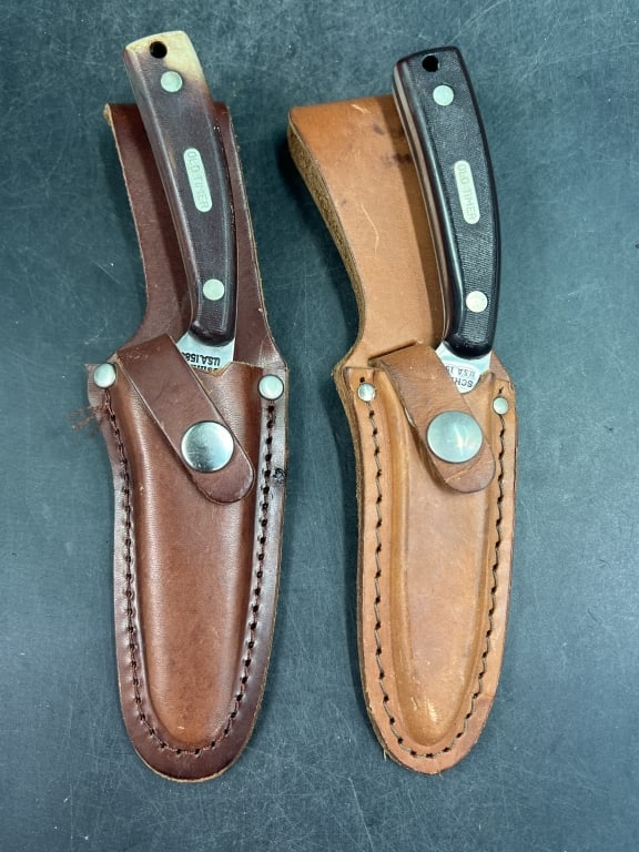 Vintage Schrade Knives with Sheaths: Total of 2 Old Timers knifes with leather sheaths. Condition is consistent with age and use, see pictures. No refunds given.Condition Information: It is the responsibility of the buyer to obtain