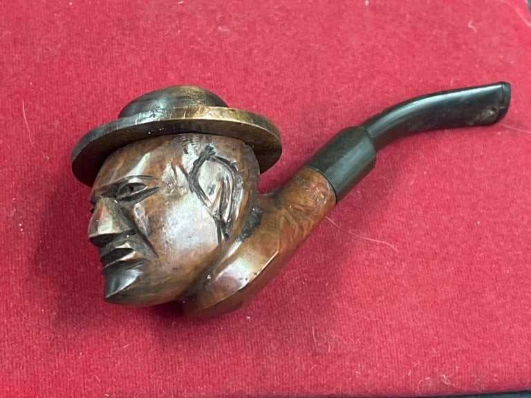 Vintage German Briar Wood Carved Pipe: Neat hand carved pipe with top. Carved from briar wood very detailed. Condition is consistent with age and use, see pictures. No refunds given.Condition Information: It is the responsibility
