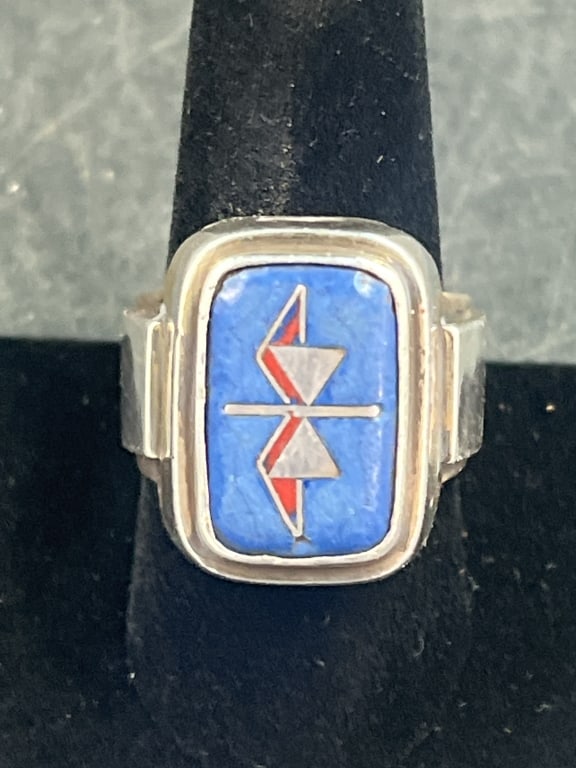 Vintage Mens Silver Designor Ring with Lapis: Lapis 900 silver designer ring. Blue enamel inlay signet ring. Ring is a size 10.5 and weighs 18.2g. Condition is consistent with age and use, see pictures. No refunds given.Condition