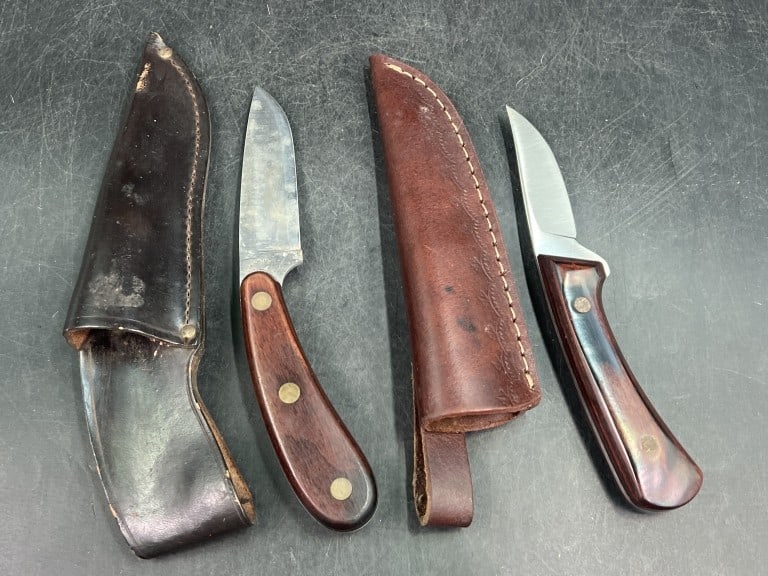 Vintage Knives with Sheaths: One is marked Imperial stainless and the other is Western stainless. Both marked USA and condition is consistent with age and use. See pictures. No refunds given.Condition Information: It is the respo