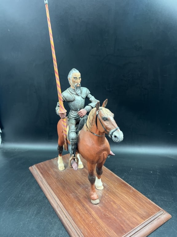 Arnold Roberts Hand Crafted Knight: Nice piece that is hand carved and painted on wooden base. Measures 18.5' x 11" and base is 16.5" x 8 3/4". Signed on bottom. See pictures, no refunds given.Condition Information: It is the
