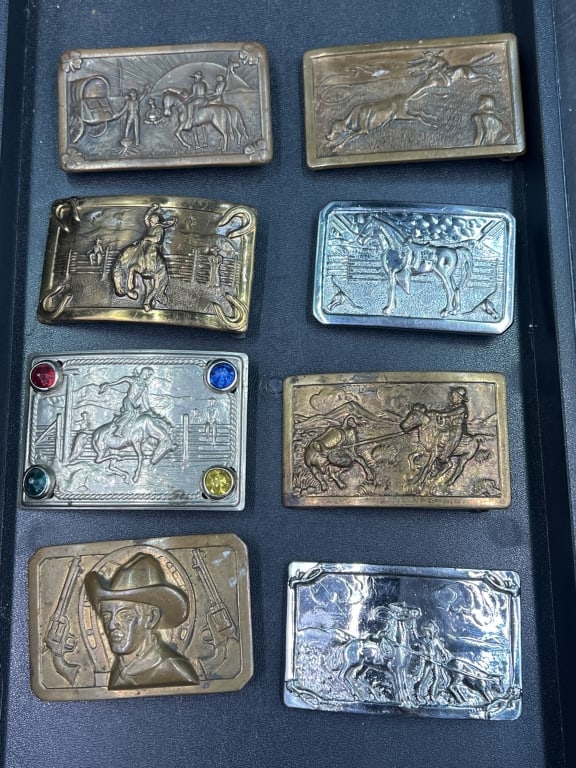Vintage Lot of Western Themed Buckles: Total of 8 buckles in this lot. Some are signed by makers. Condition is consistent with age and use, see pictures. No refunds given.Condition Information: It is the responsibility of the buyer