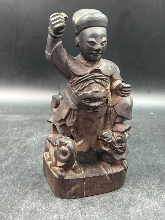 Vintage Chinese Wood Carved Guardian Deity (1 of 4)