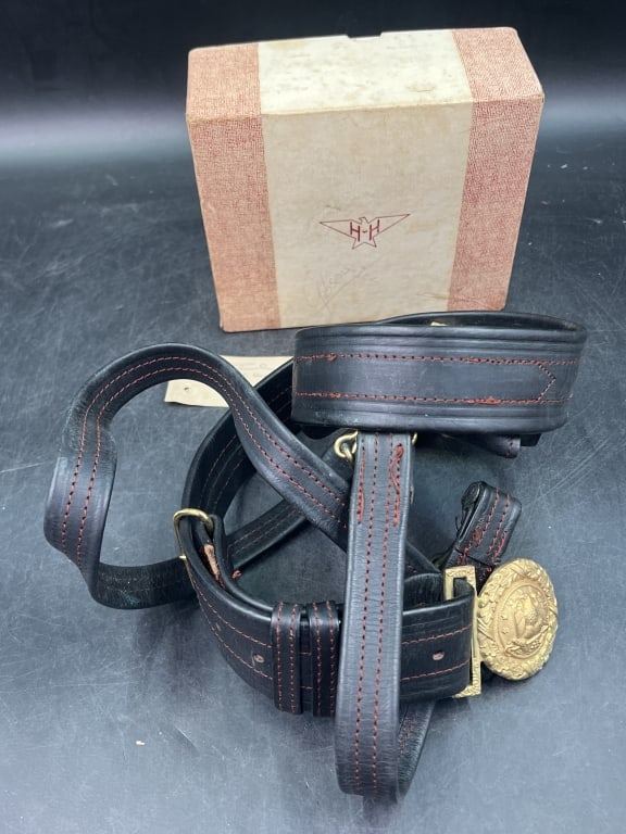 WW2 US Navy Officer Metal Brass Belt Buck Belt: Also sword belt and hanger in good condition. Intricate detailing of belt buckle shows pride and dedication of US Navy during WW2. Condition is consistent with age and use, see pictures. No refunds gi