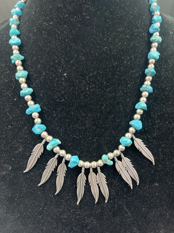 Native American Turquoise and Sterling Necklace (1 of 4)