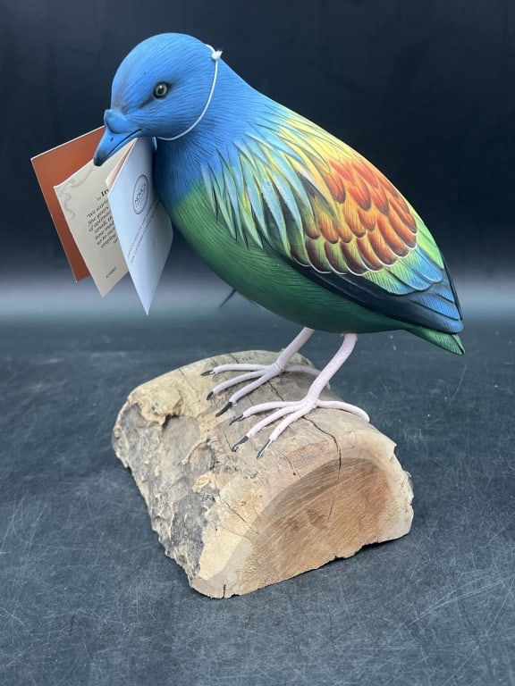 Novica Hand Crafted Blue Pigeon: Lovely piece that has original hang tage and is hand carved and hand painted. Exquisite work. Measures about 9.5" x 7 1/4" and condition is good, see pictures. No refunds given.Condition