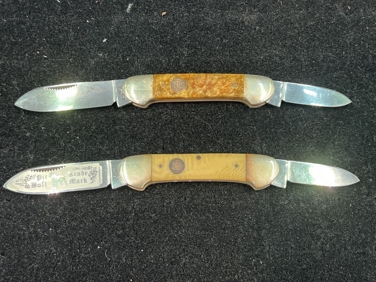 Vintage Pocketknives: Older knives that one is marked Pit Bull Trademark. Knives condition is consistent with age and use, see pictures. No refunds given.Condition Information: It is the responsibility of the buyer