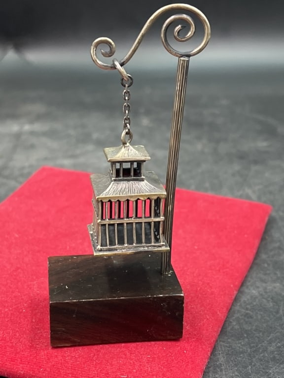 Decorative Miniature Birdcage Silver: Displayed stand on a wooden base. See pictures for maker mint marks on this piece. Condition appears good, no refunds given.Condition Information: It is the responsibility of the buyer to obtain