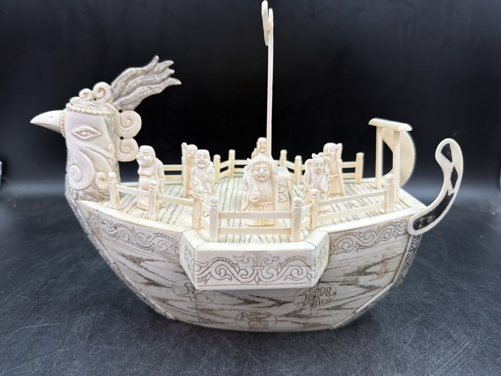 Vintage Asian Carved Bone Boat Sculpture (1 of 6)